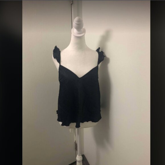 Victoria's Secret Flutter Sleeve Black Cross Back Tank Top Sz L - Picture 1 of 4